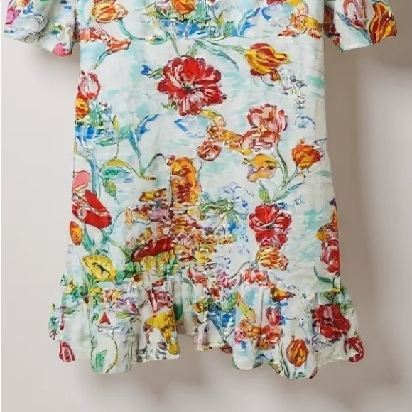 RIXO Camile Printed Cotton Linen Mini‎ Dress Women's Size 4 Ruffle Voile - Picture 5 of 15